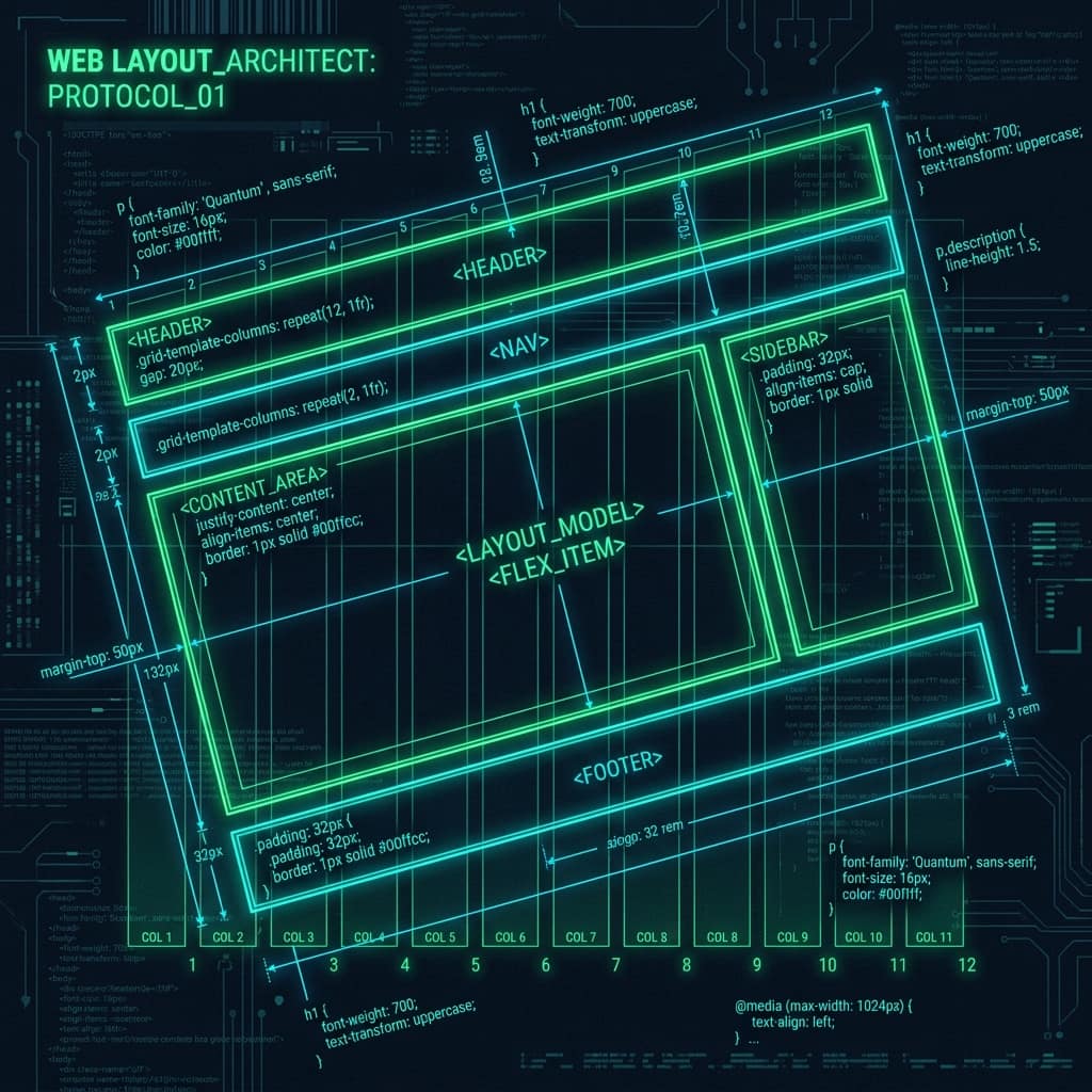 CSS layout blueprint wireframe illustration — CSS basics tutorial